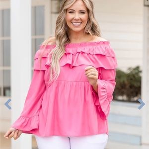 NEW Chic Soul Plus Size Tell Me Tell Me Top, Fuchsia pink off the shoulder top